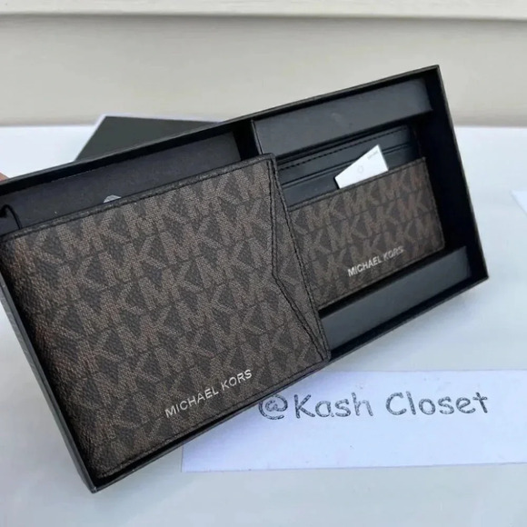 Michael Kors Mens Wallet Card case Box Set- Brown - Picture 4 of 7